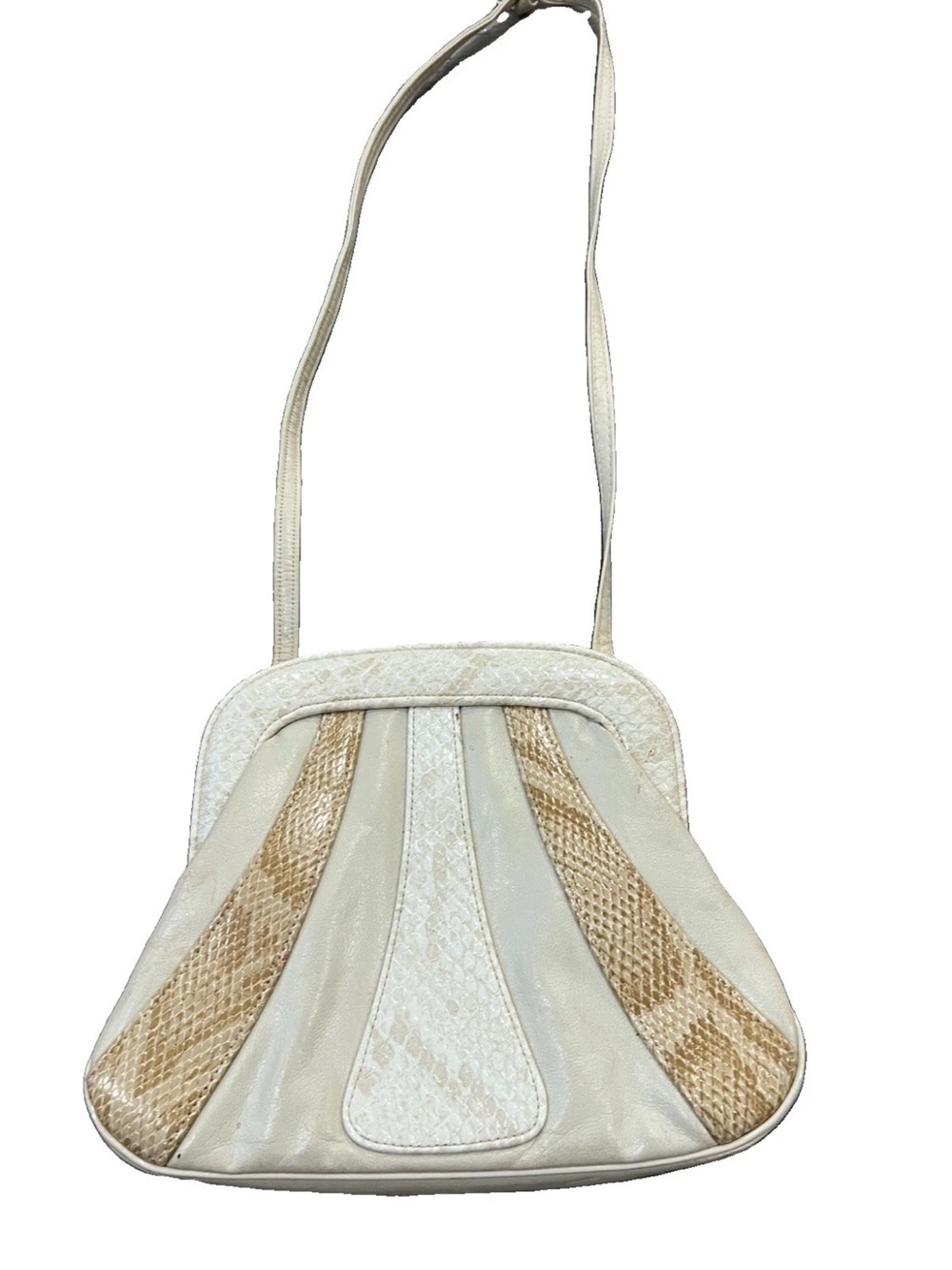 Vintage Hand-Bags Cream Faux Snakeskin Clutch Crossbody Purse Brown Beige Urban